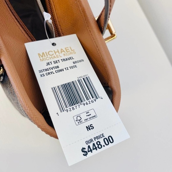 Michael Kors XS Jet Set Travel Carryall Top Zip Tote Brown - Picture 9 of 11